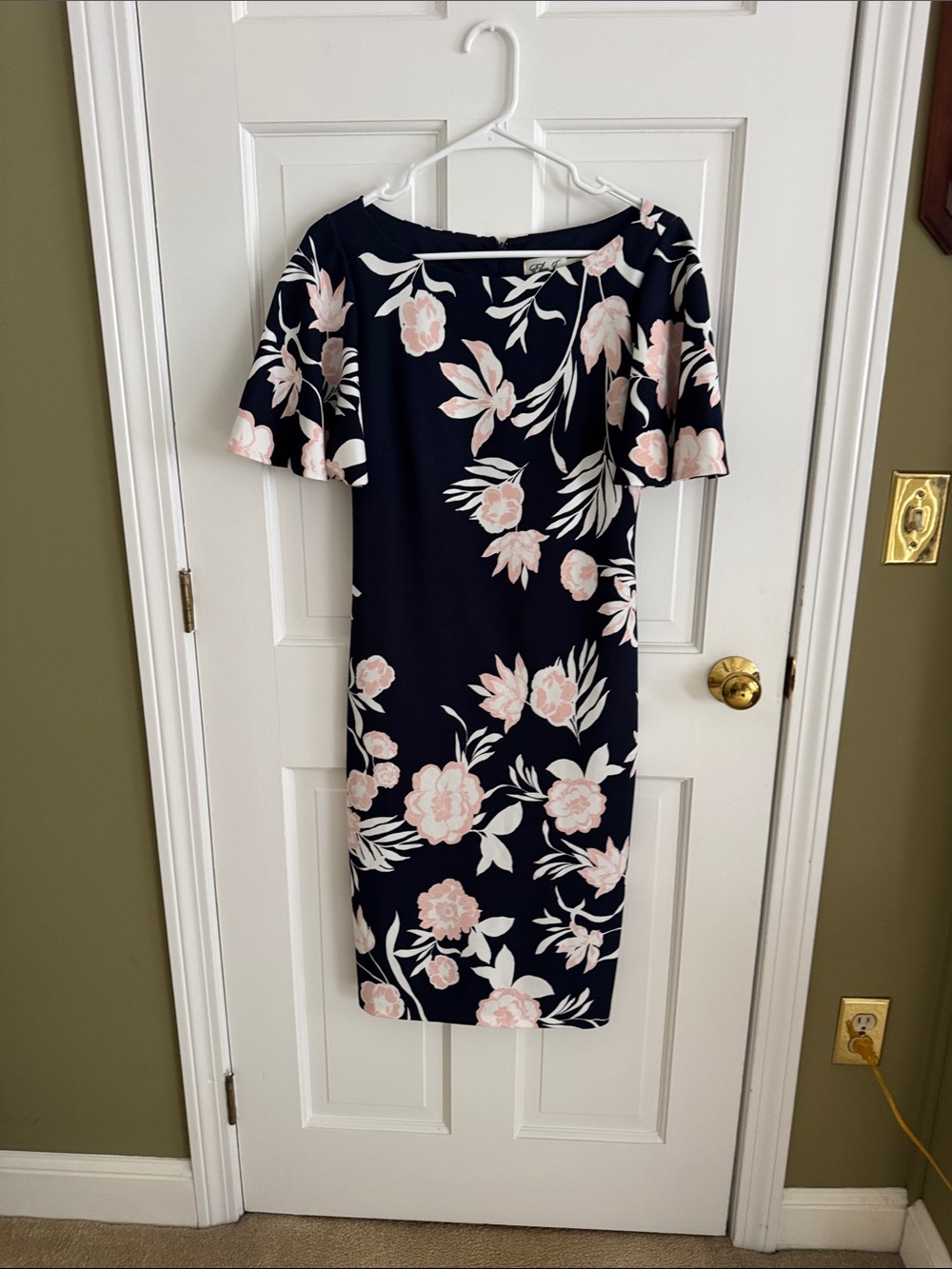 Eliza J Navy Midi Dress with Blush Floral Print